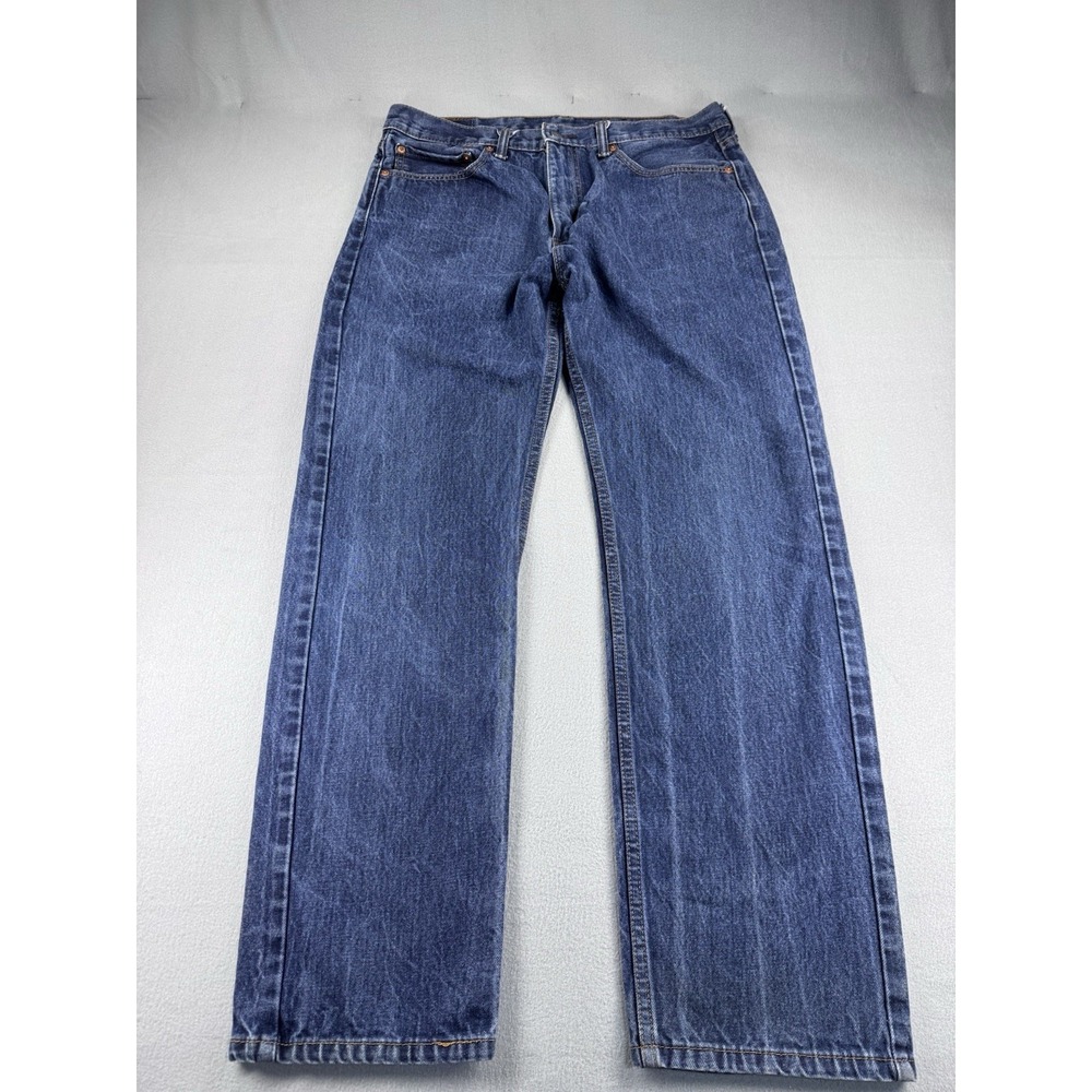 Levis Men's 505 Regular Size 36x32 Straight Leg Blue Denim Jeans - Picture 4 of 5